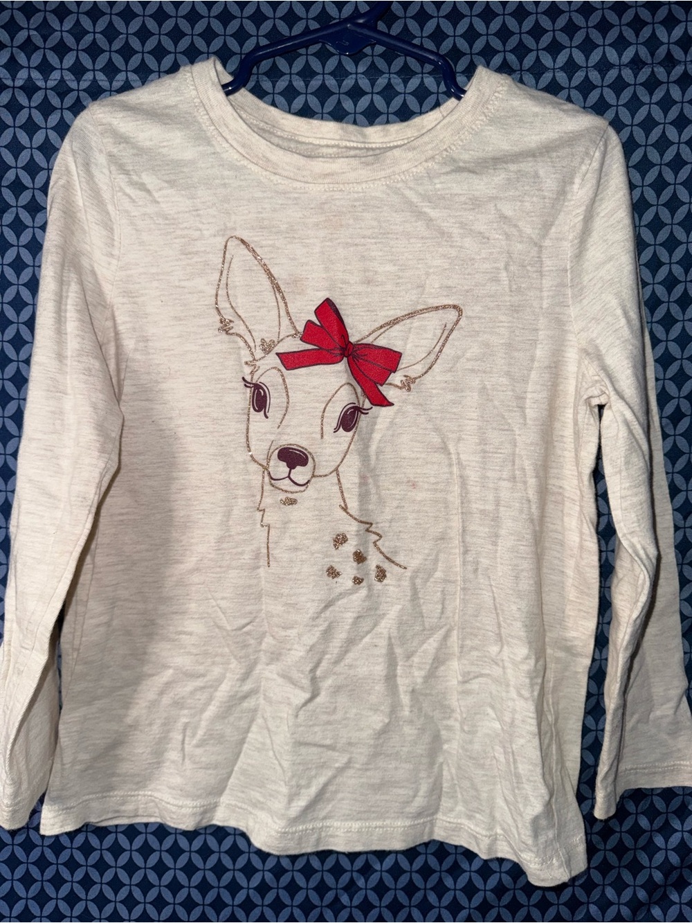 Cat & Jack Cream Long-Sleeve Tee with Red Bow Deer